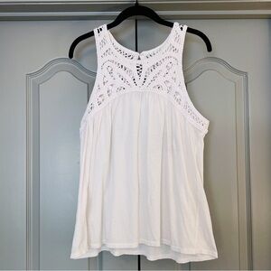 Off White Crochet Lace Tank Top Boho Flowy Summer Blouse